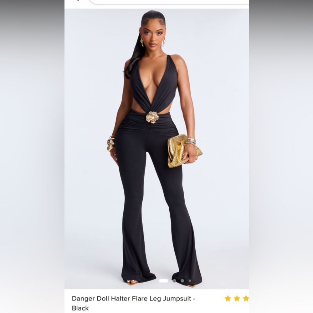Black Halter Flare Leg Jumpsuit